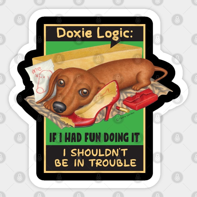 Dachshund with chewed items Sticker by Danny Gordon Art